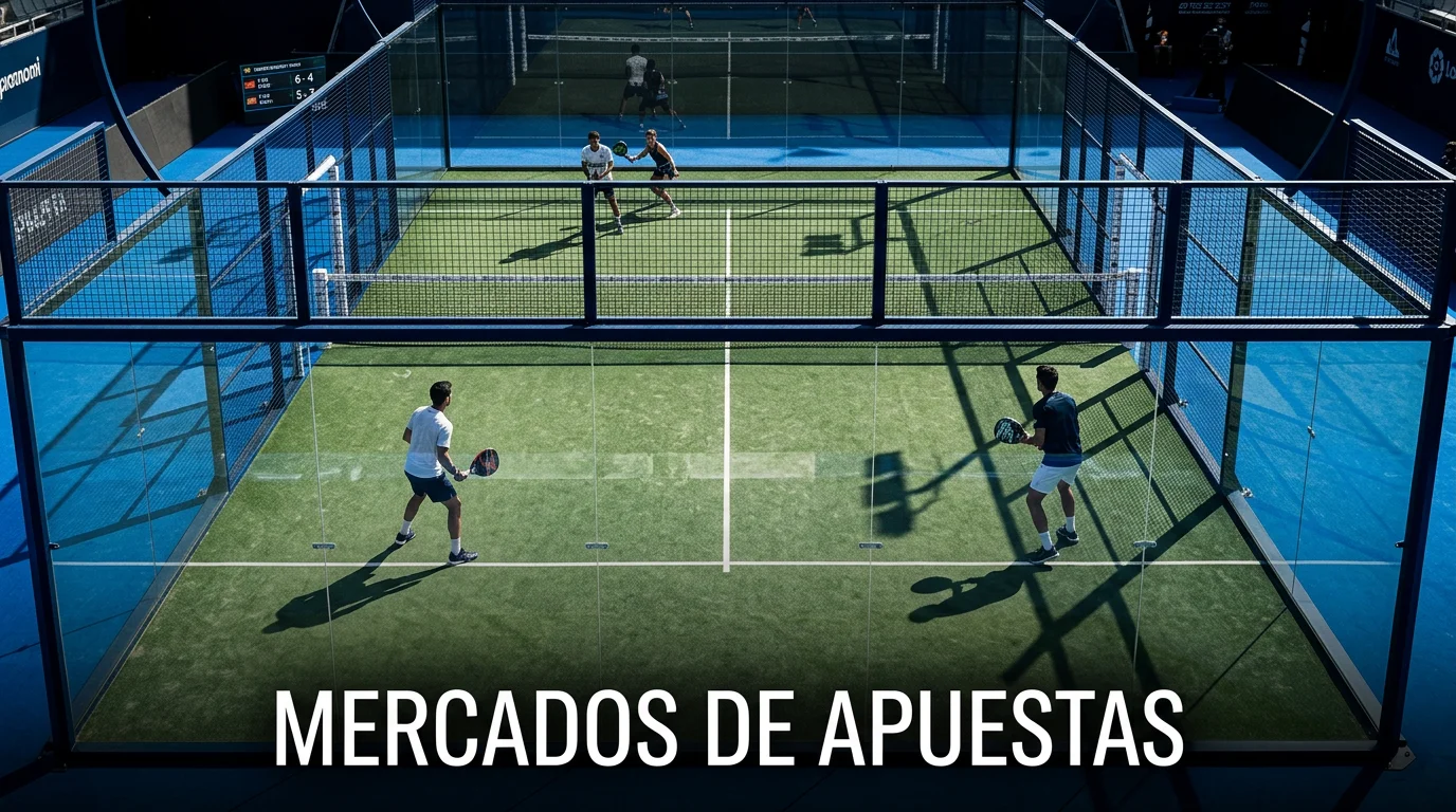 Mercados de apuestas de padel con handicap y over under en pantalla de casa de apuestas