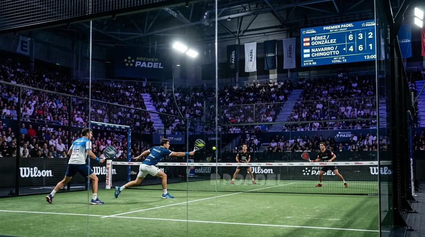 Torneo Premier Padel Major con jugadores profesionales en pista de cristal